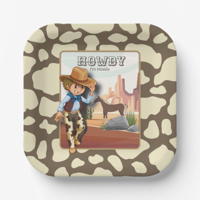 Howdy howies first birthday animal print paper pla paper plates (Front)