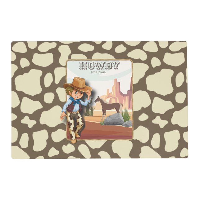 Howdy howies first birthday animal print placemat (Front)