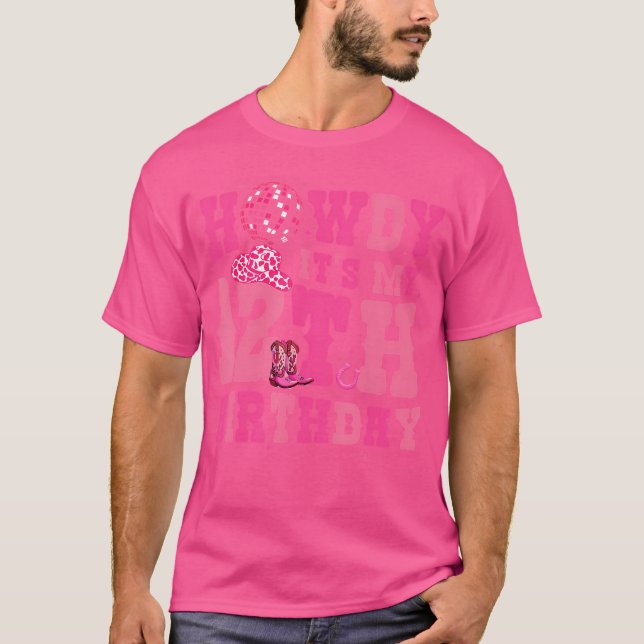 Howdy It'S My 12Th Birthday Western Rodeo Cowgirl  T-Shirt (Front)