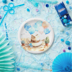 Howdy, Little One Watercolor Cowboy Baby Shower Paper Plates