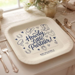 Howdy Little Partner Cowboy Baby Shower Plate