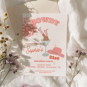 Howdy Martini 21st Birthday Cowgirl Invitation