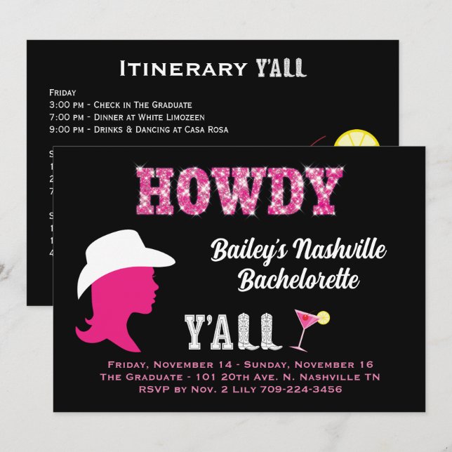 Howdy Nashville Weekend Bachelorette Invitation  (Front/Back)
