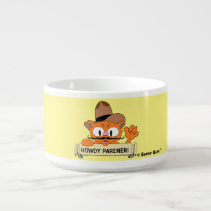 "HOWDY PARDNER!" Cartoon Cowboy Mustache Cat Chili Bowl