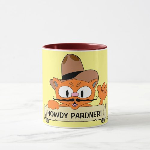 HOWDY PARDNER Cartoon Cowboy Mustache Cat Funny Mug