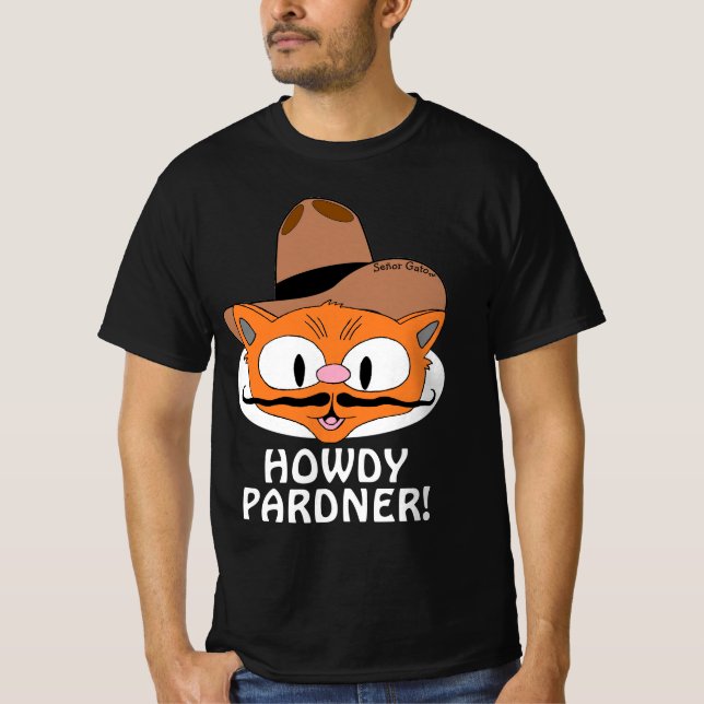 HOWDY PARDNER! Cowboy Mustache Cat T-Shirt (Front)