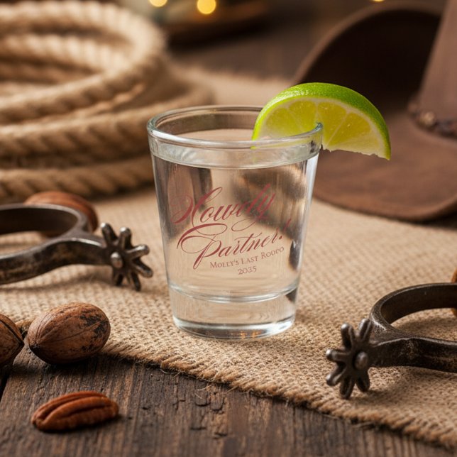 Howdy Partner Western Bachelorette Shot Glass (Pack your boots and cowboy hat for an epic bachelorette weekend! )