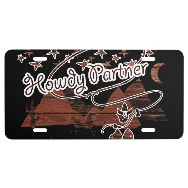 Howdy Partner - wood rustic License Plate (Front)