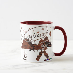 Howdy Partner - wood rustic mug
