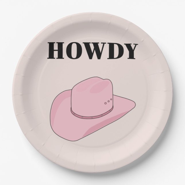 Howdy Pink Cowboy Hat Paper Plates (Front)