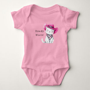Howdy Pink Cowgirl Cat with a Hat Baby Bodysuit