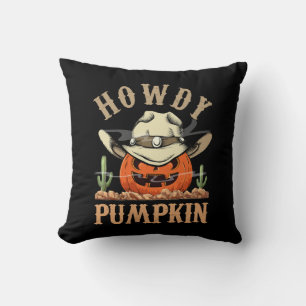 Howdy Pumpkin Autumn Western Halloween Vintage Rod Throw Pillow