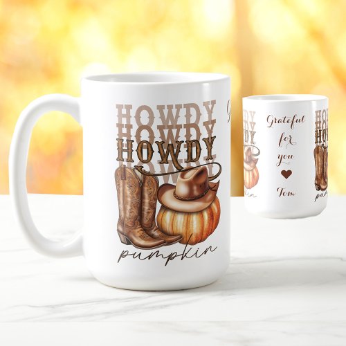 Howdy Pumpkin Cowgirl Western Text Thanksgiving Coffee Mug