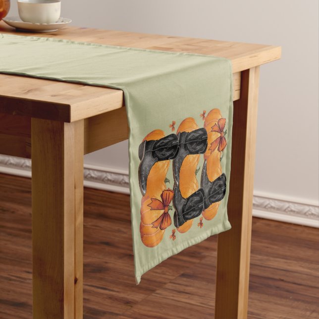 Howdy Pumpkin Western Fall Coquette Bow Cowgirl Short Table Runner (In Situ)