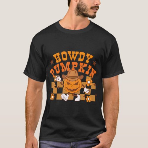 Howdy Pumpkin Western Halloween Cowboy Hat Fall T_Shirt