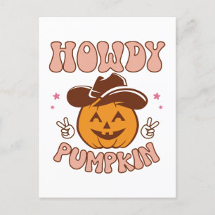 Howdy Pumpkin Western Retro Halloween Postcard