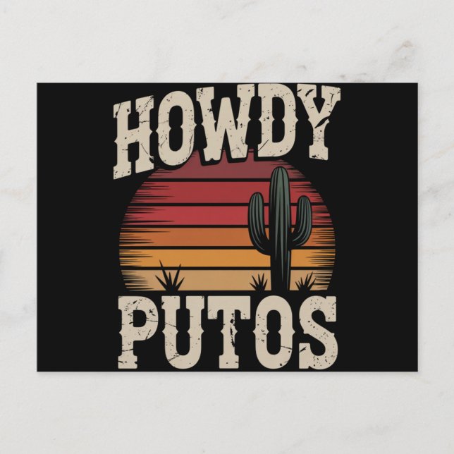 Howdy Putos Funny Cactus Retro Vintage Postcard (Front)