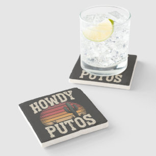 Howdy Putos Funny Cactus Retro Vintage Stone Coaster