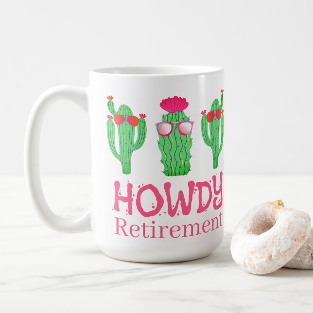 Howdy Retirement Funny Western Cactus Characters Coffee Mug (With Donut)
