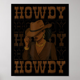 Howdy Retro Western Black Cowgirl Melanin Afro Wom Poster