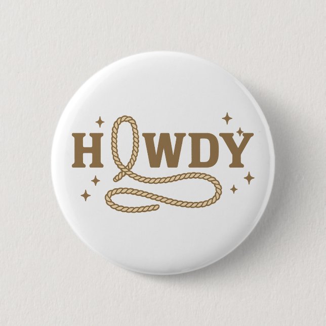 Howdy Retro Western Rope Typography Button (Front)