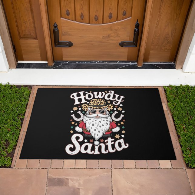 Howdy Santa Western Cowboy Rodeo Christmas Gift Doormat (Outdoor)