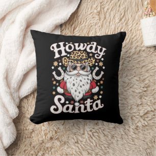 Howdy Santa Western Cowboy Rodeo Christmas Gift Throw Pillow
