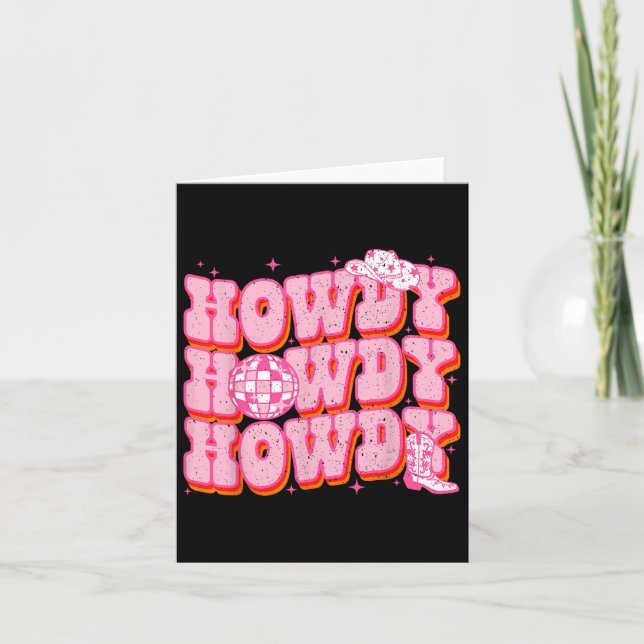 Howdy Southern Western Girl Country Rodeo Pink Cow Card (Front)