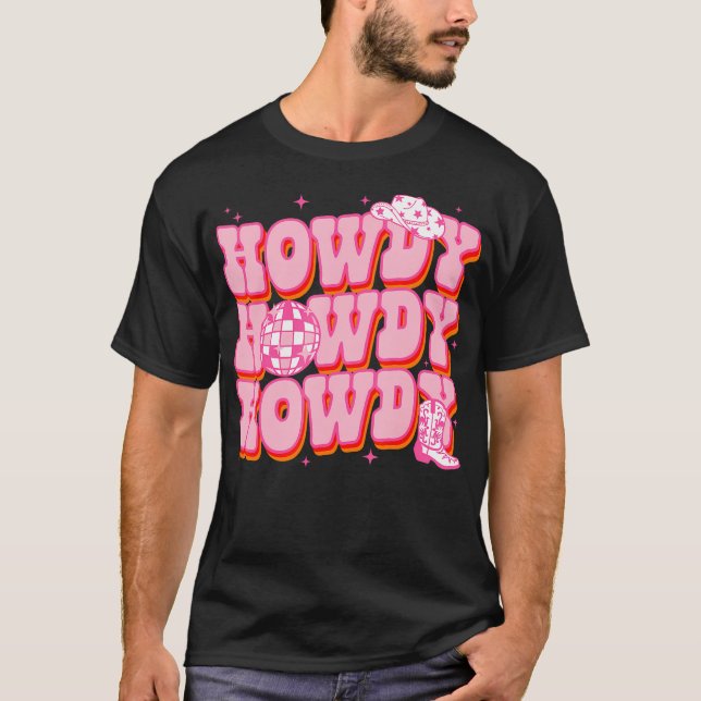 Howdy Southern Western Girl Country Rodeo Pink Cow T-Shirt (Front)