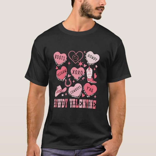 Howdy Valentine Candy Heart Groovy Retro Valentine T-Shirt (Front)