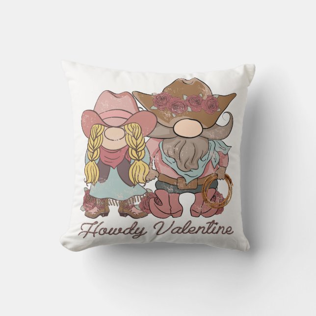 Howdy Valentine Country Gnomes Throw Pillow (Front)