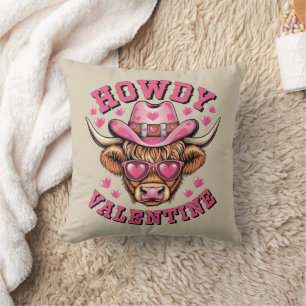 Howdy Valentine Cow Valentines Da&y Coquette Love  Throw Pillow