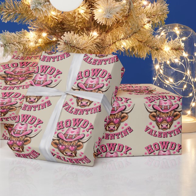 Howdy Valentine Cow Valentines Da&y Coquette Love  Wrapping Paper (Holidays)