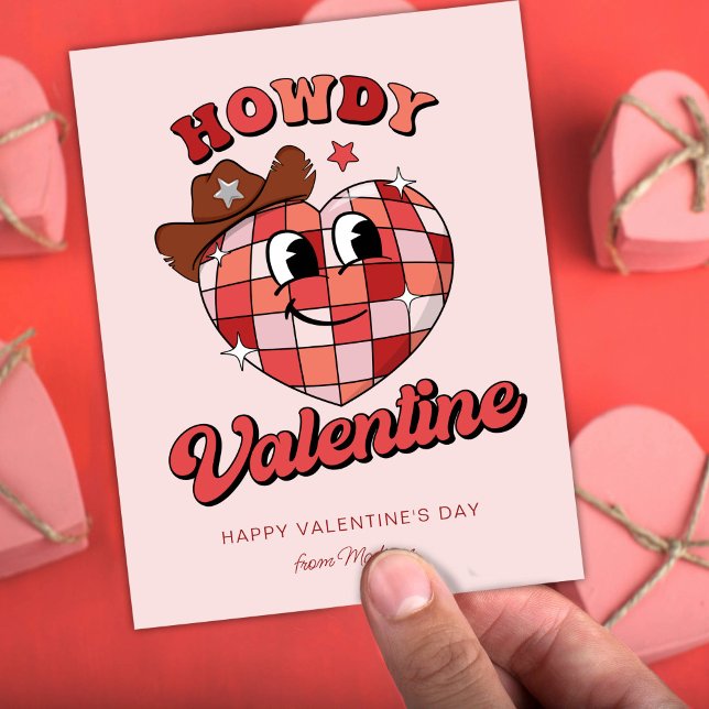 Howdy Valentine Cute Disco Ball Heart Valentine's  Postcard (Creator Uploaded)