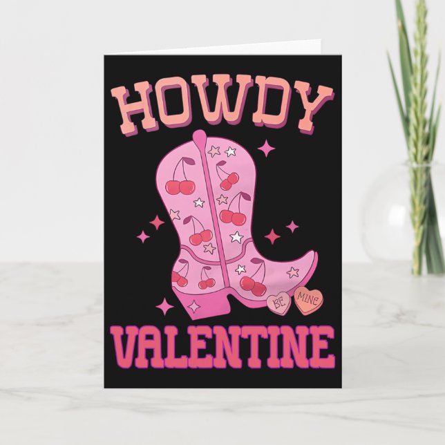 Howdy Valentine Disco Boots Coquette Bow Groovy We Card (Front)