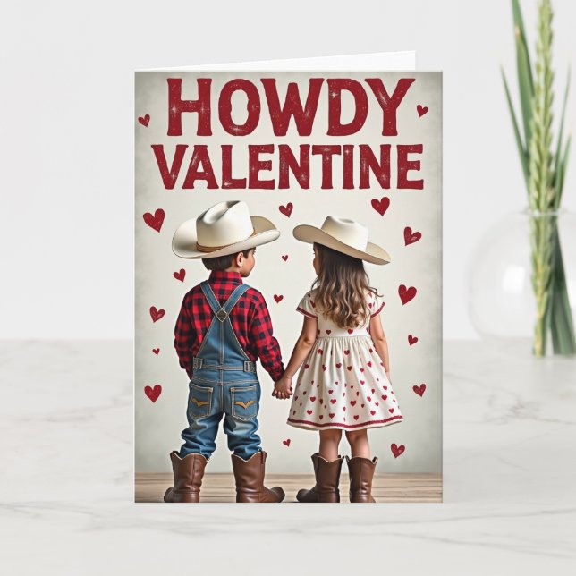 Howdy Valentine Kids Cowboy Card (Front)