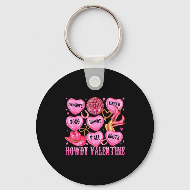 Howdy Valentine Western Cowgirl Hearts Candy Women Keychain (Front)