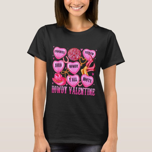 Howdy Valentine Western Cowgirl Hearts Candy Women T-Shirt (Front)