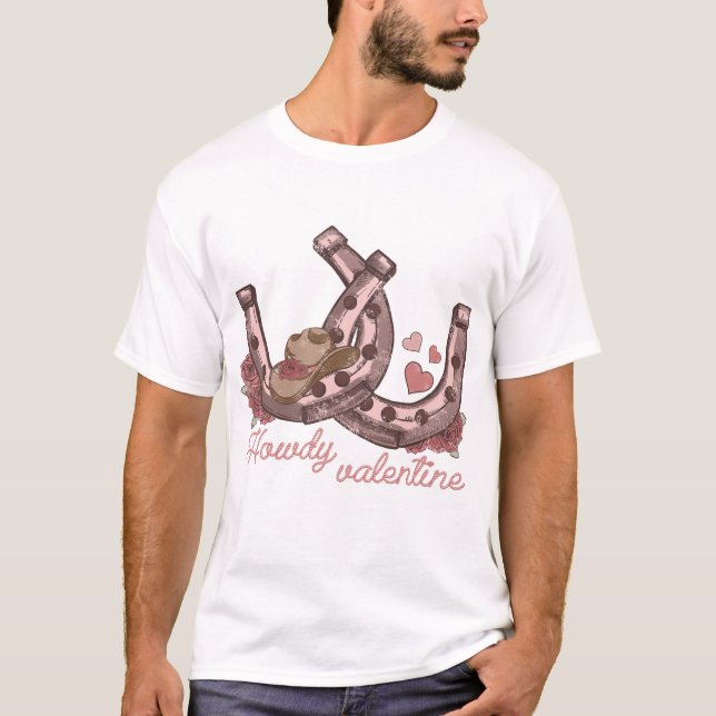 Howdy Valentine Western Horseshoes T-Shirt (Front)