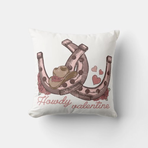 Howdy Valentine Western Horseshoes Throw Pillow