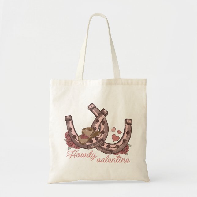Howdy Valentine Western Horseshoes Tote Bag (Front)
