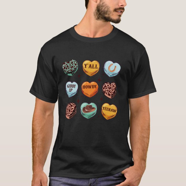 Howdy Valentines Day Western Cowboy Cowgirl Leopar T-Shirt (Front)
