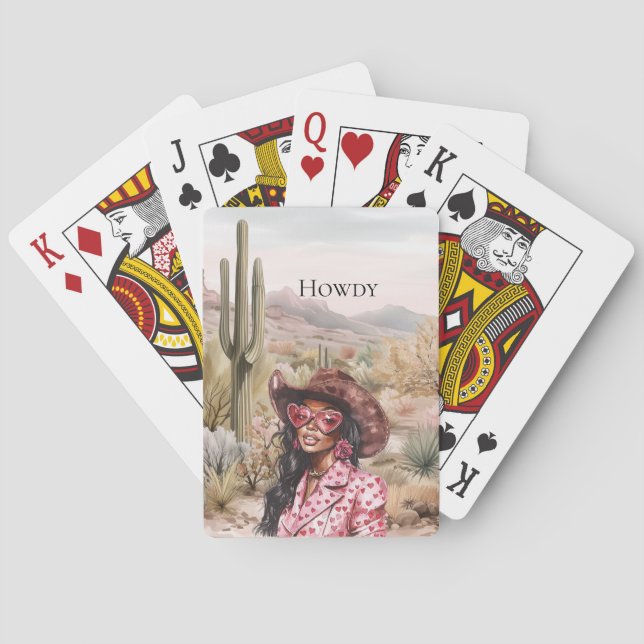 Howdy Western Black Cowgirl in Pink Sunglasses Poker Cards (Back)