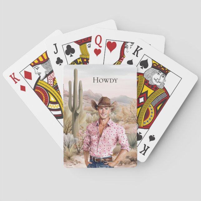 Howdy Western Cowboy in Pink on Horse Poker Cards (Back)