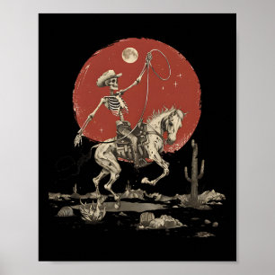 Howdy Western Cowboy Skeleton Riding Horse Vintage Poster