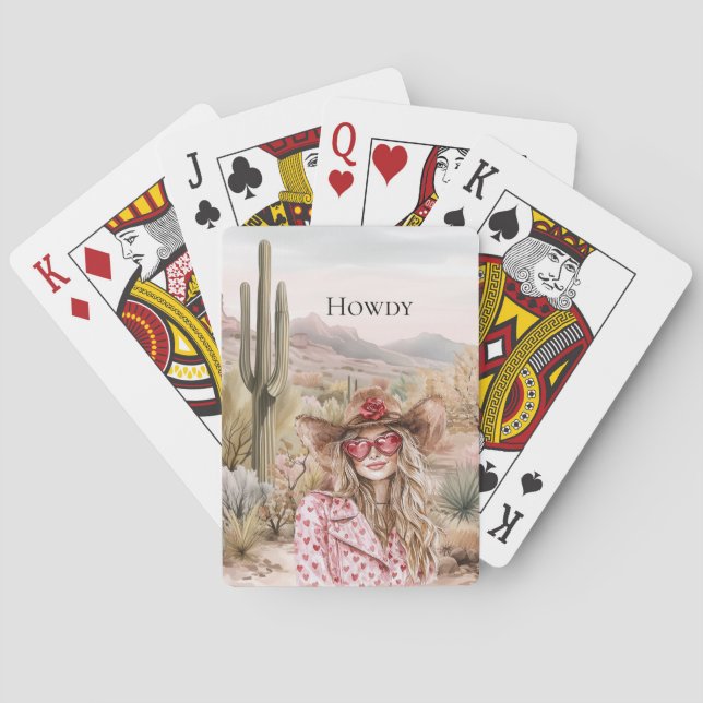 Howdy Western Cowgirl in Pink Heart Sunglasses Poker Cards (Back)