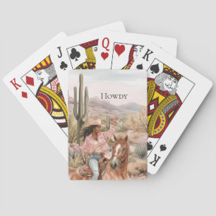 Howdy Western Cowgirl in Pink on Horse Poker Cards