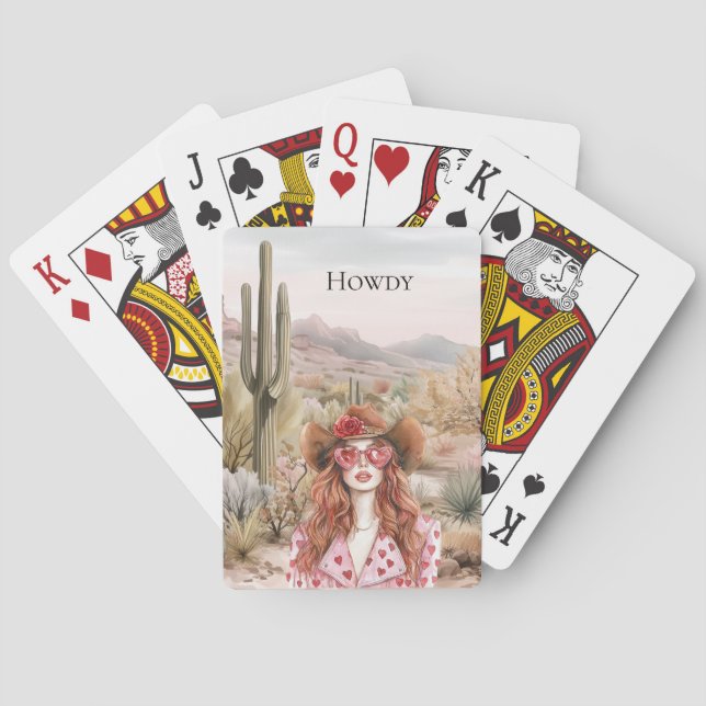 Howdy Western Cowgirl in Pink Sunglasses Poker Cards (Back)