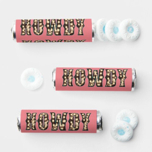 Howdy western greeting cow hide lettering pink breath savers mints