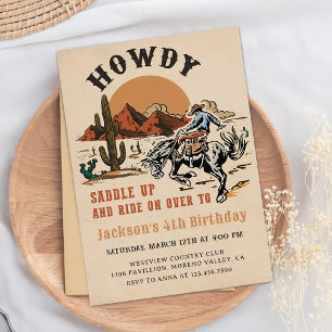 Howdy! Western Rodeo Cowboy Birthday Invitation